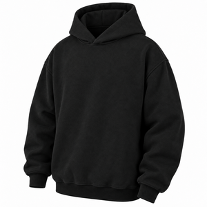 Sudadera con Capucha Negra para Hombre, Corte Holgado, Diseño con Letras Estampadas en la Espalda, Ropa Casual de Otoño, Tejido de Punto 100% Algodón, OEM - Product Image 2
