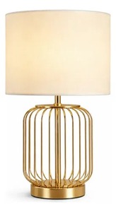 Modern Gold Metal Eco-Friendly KS International Table Lamp Fabric <b>Drum</b> Shade Bedside Desk Light <b>for</b> Bedroom Living Room - Product Image 5