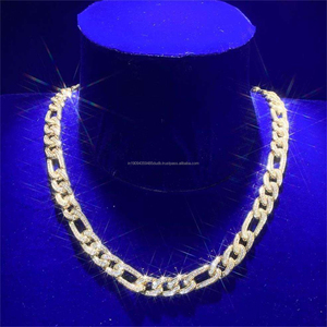 Collier chaîne gourmette cubaine en argent sterling 925 avec diamants de laboratoire et détails givrés pour hommes, style Hip Hop, vente en gros de bijoux - Product Image 1