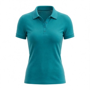 Polo à manches courtes pour femme, best-seller, bleu clair uni, col boutonné, coupe ajustée, longueur normale, de BD - Product Image 6