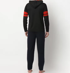 ชุดเสื้อฮู้ดและกางเกงวอร์มลายทางตัดกันสำหรับผู้ชาย – ชุดลำลองสไตล์สปอร์ต เสื้อฮู้ดและกางเกงจ็อกเกอร์ ชุดสตรีทแวร์แนวสปอร์ต - Product Image 2