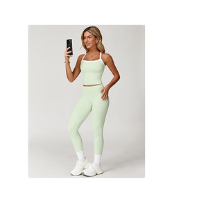 Conjuntos Deportivos de 2 Piezas para Mujer, Top Corto con Espalda Cruzada Acolchada, Leggings Deportivos de Cintura Alta con Control de Abdomen, Conjuntos de Yoga - Product Image 3
