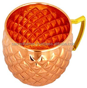 Mug Moscow Mule en cuivre pur à motif ananas diamanté, avec poignée en laiton, pour cocktails, en gros - Product Image 3
