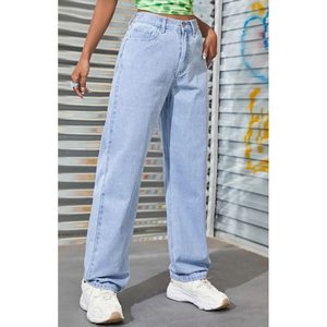 Jean en denim bleu glace large et tendance, taille haute, coupe décontractée, style streetwear écologique, taille unique - Product Image 3