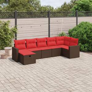 Juego de sofás de patio de ratán sintético marrón de 7 piezas con cojines, elegantes muebles de exterior - Product Image 1