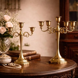 เชิงเทียนทองเหลือง 5 แขน ดีไซน์หรูหรา ทนทาน ตกแต่งบ้าน รูปทรงกลม ราคาดีที่สุด - Product Image 3