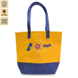 Sac de plage en toile de coton laminée 300 GSM, sac de voyage de plage 35x29x12 cm, logo personnalisé, vente en gros, OEM, marque privée, modèle SNC99 - Product Image 1