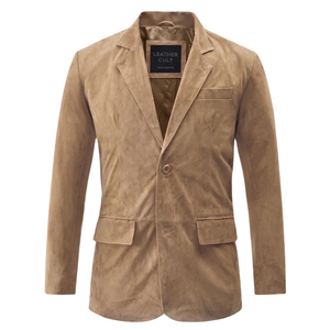 Costume deux pièces en daim marron pour homme Leather Cult, blazer à simple boutonnage et revers crantés - Product Image 4