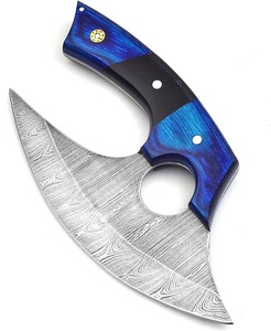 Cuchillo Ulu de Acero de Damasco Hecho a Mano con Hoja de Punta Clip de Madera - Cuchillo de Supervivencia Afilado para Camping al Aire Libre, DIY, OEM, Personalizable con Cuero - Product Image 1
