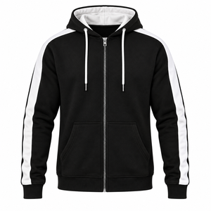 Men's Black <b>White</b> Striped Hooded <b>Tracksuit</b> Set Full Zipper Sweatshirt Joggers Casual Autumn Wear Breathable Polyester Sportswear - Product Image 1