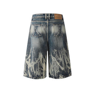 Men's High Waist Bleached Denim Bermuda Shorts Washed Cotton Casual Style <b>Button</b> <b>Fly</b> Woven Material - Product Image 5