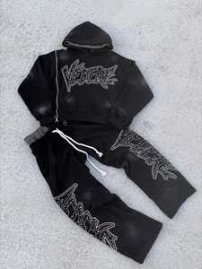 Conjuntos de chándal acampanado de doble capa para hombre personalizados 465GSM 100% algodón holgado polar Sudadera con capucha de gran tamaño conjunto de chándal para hombre - Product Image 4