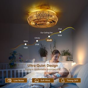 Ventilateur de plafond LED encastré de 19 pouces style bohème avec lumières, lustre à profil bas et télécommande sans pales à 6 vitesses, style cage - Product Image 5