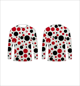 T-shirt à manches longues pour homme à pois rouge, noir et blanc, imprimé numérique, col rond, coupe décontractée, respirant, en polyester tricoté - Product Image 1