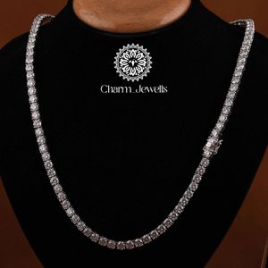 Collier unisexe en moissanite Charm Jewells, forme boule, coupe brillante, chaîne à maillons géométriques, plaqué or 14 carats, argent 925, certifié IGI - Product Image 1