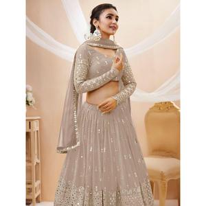 Fascinant Gris Paillettes Georgette Réception Porter Lehenga Choli - Product Image 4