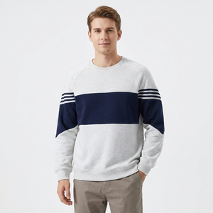 Sweat-shirt à col rond pour homme, manches raglan, color block, coupe classique, bleu marine et blanc, en coton French Terry 370g, décontracté, pour l'automne - Product Image 4
