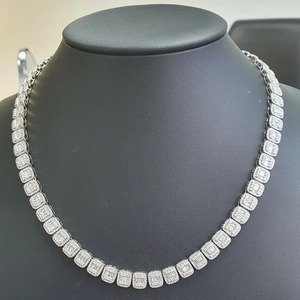 Collar de tenis de lujo para mujer, chapado en oro blanco de 18 quilates, con diamantes talla baguette engastados en bisel, regalo personalizable según requisitos. - Product Image 5