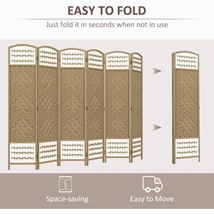 Handcrafted 6-Panel <b>Folding</b> Room Divider Portable Lightweight Wave Fiber Privacy <b>Screen</b> Natural Paper for Home Office Use - Product Image 4