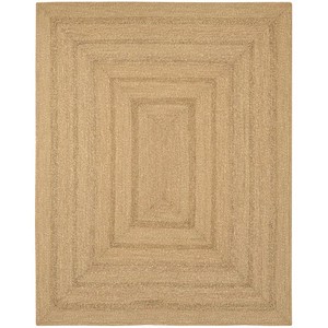 Tapis d'extérieur rectangulaire en jute naturel de couleur unie, tressé à plat, style côtier, antidérapant pour patio - Product Image 4