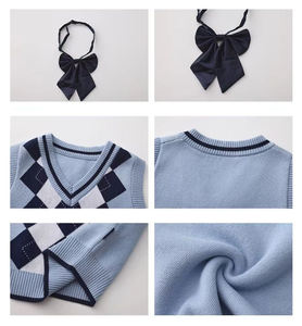 Uniforme Escolar para Niñas de Primaria, Chaleco Oxford de Punto con Lazo y Falda a Cuadros, Conjunto para Niñas - Product Image 3