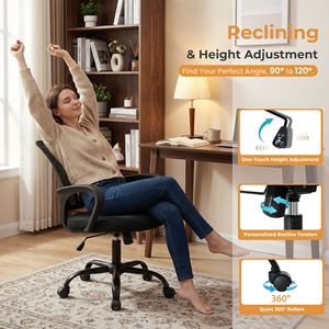 Silla Ergonómica de Oficina y Gaming con Respaldo Medio, Soporte Lumbar, Modo de Balanceo, Altura Ajustable y Reposabrazos Fijos - Product Image 5