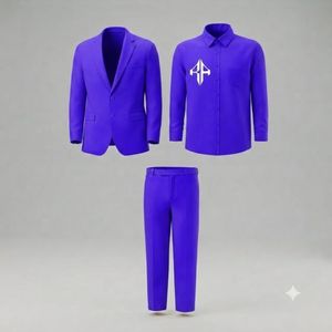 Traje de Pantalón y Chaqueta de Terciopelo Estilo Italiano para Hombre, Antiarrugas, Transpirable, Cierre de Botones, Diseño Plano Frontal, Viscosa/Poliéster - Product Image 1