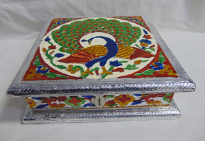 Oxidize Handcrafted Metal Peacock Design Meenakari Handcrafted Wood Gift <b>Box</b> <b>with</b> <b>Lid</b> <b>Decorative</b> Storage Case Gift <b>Box</b> - Product Image 2