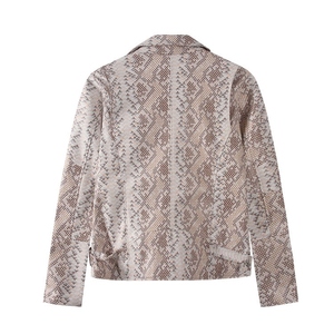 Women's Snake Print Leather Bomber Jacket Turn-down Collar Full Sleeve <b>Zipper</b> Closure Autumn Regular Length - Product Image 6