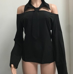 Elegante Blusa de Satén para Mujer con Hombros Descubiertos, Cuello con Lazo, Manga Larga, Color Sólido, Cuello Camisero, Ideal para Oficina - Product Image 5