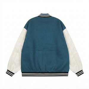 Blouson universitaire Skeleton Bone pour homme, manteau d'hiver en laine avec manches en cuir, style streetwear hip-hop, vêtement d'extérieur oversize décontracté vintage bomber - Product Image 2