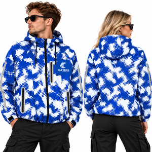 Chaqueta Cortavientos con Capucha para Hombre, Diseño de Puntos Azules y Blancos, Impermeable, Deportiva, con Cierre Frontal, Corte Regular, para Invierno - Product Image 3