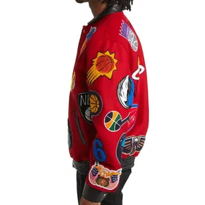 Patches Logo Baseball Bombers <b>Jacket</b> Black Chenille Applique Patches Embroidered NASCAR Racing Collage Varsity <b>Jackets</b> - Product Image 3