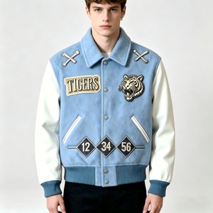 Veste universitaire de haute qualité, streetwear hip-hop, veste bomber en laine personnalisée pour homme, veste bomber coupe-vent avec manches en cuir - Product Image 2
