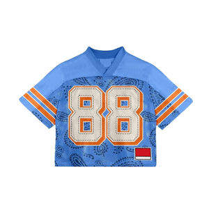 Vente en gros de vêtements de sport : Ensemble maillot de football américain unisexe, coupe oversize et carrée, en maille, style streetwear, personnalisable, grandes tailles, 100% - Product Image 2