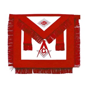 Master Mason Blue Lodge Ethnic Apron <b>Red</b> <b>Ribbon</b> Borders & Lace with Fringe Tassels MAP-0064 - Product Image 1