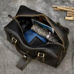 Unisex Genuine Leather Duffle Bags Travel <b>Luggage</b> Crossbody Shoulder Bag Zipper Adjustable <b>Strap</b> Waterproof Durable Large - Product Image 3