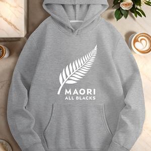 Sudadera Informal para Mujer con Estampado de Hoja de Helecho Maori All Blacks, 100% Poliéster Tejido, Sudadera de Otoño Roja - Product Image 5