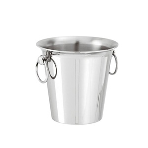 Enfriador de Vino de Diseño Único, Cubitera para Champán con Acabado Plateado de Aluminio, con Asa de Anillo, Enfriador de Vino Hecho a Mano - Product Image 1