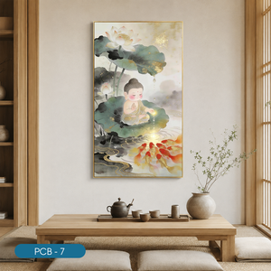 Impression sur tissu de soie Lotus Bouddha de la marque HALO, art aquarelle Poisson Doré, décoration intérieure spirituelle moderne, modèle de cadre personnalisé PCB-7 - Product Image 5