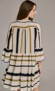 Vestido Mini de Algodón Jacquard para Mujer, Estilo Boho, Cuello en V, Manga Campana - Product Image 3