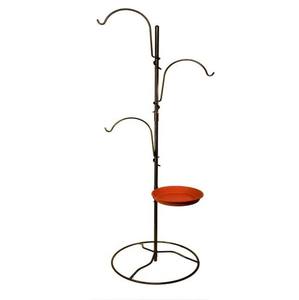 Bain d'oiseaux rustique en métal à piquer pour jardin extérieur, résistant aux intempéries, patine flamme, base en forme de branche et de feuille, triple nichoir décoratif - Product Image 3