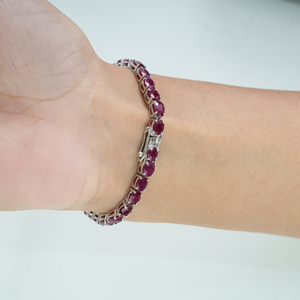 Best Selling Trendy S925 Sterling Silver Natural Oval Cut <b>Ruby</b> Fine Link & Chain Tennis <b>Bracelet</b> For Women's - Product Image 4