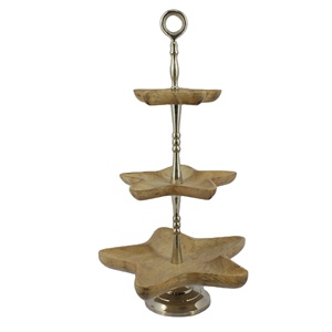 <b>Three</b> <b>Tier</b> Acacia Wood with Metal Handle <b>Cake</b> and Dessert <b>Stand</b> Round Creative Modern <b>Cake</b> & Pastries <b>Stand</b> <b>Cake</b> Kitchen Tool - Product Image 4