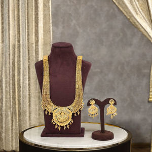 Colliers longs plaqués or 14K, 18K, 24K en gros, parures de bijoux de mariage indiens, ensembles de bijoux de mariée traditionnels, bijoux de mode. - Product Image 3