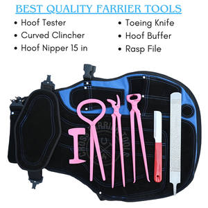 Kit d'outils de fermeur avec tabliers de sécurité en cuir, testeur de sabots, lime à sabots de 14 pouces, cisaille à sabots, râpe, lime, pince à sabots courbée et coupe-ongles - Product Image 3