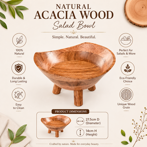Bol à salade sur piétement en bois d'acacia naturel, fait main, pour fruits, collations, décoration de cuisine, bol de présentation, écologique - Product Image 5