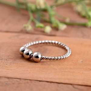 Trendy 925 Sterling <b>Silver</b> Twisted Band Fidget <b>Ring</b> Adjustable Anxiety 3 Rotating Beads Stress Relief <b>Spinner</b> Engagement Wedding - Product Image 3