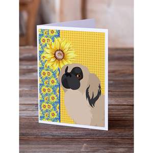 Verano girasoles crema pequinés tarjetas de felicitación paquete 8 tarjetas de nota en blanco con sobres A7 caprichoso 5x7 Tamaño - Product Image 2