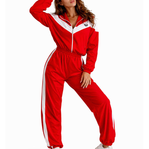 Conjunto Deportivo para Mujer al por Mayor, con Rayas Rojas en Contraste, Chaqueta Cortavientos con Cremallera Personalizada y Pantalones Jogger, Sudaderas con Etiqueta Privada OEM, EE. UU. - Product Image 5